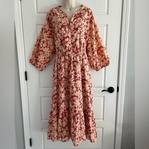 BEAUTIFUL by Lawrence Zarian Boho Long Sleeve Tie Waist Floral Maxi Dress XLP